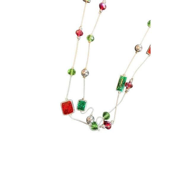 Festive Multicolor Beaded Necklace & Snowflake Earrings Set - Picture 7 of 9